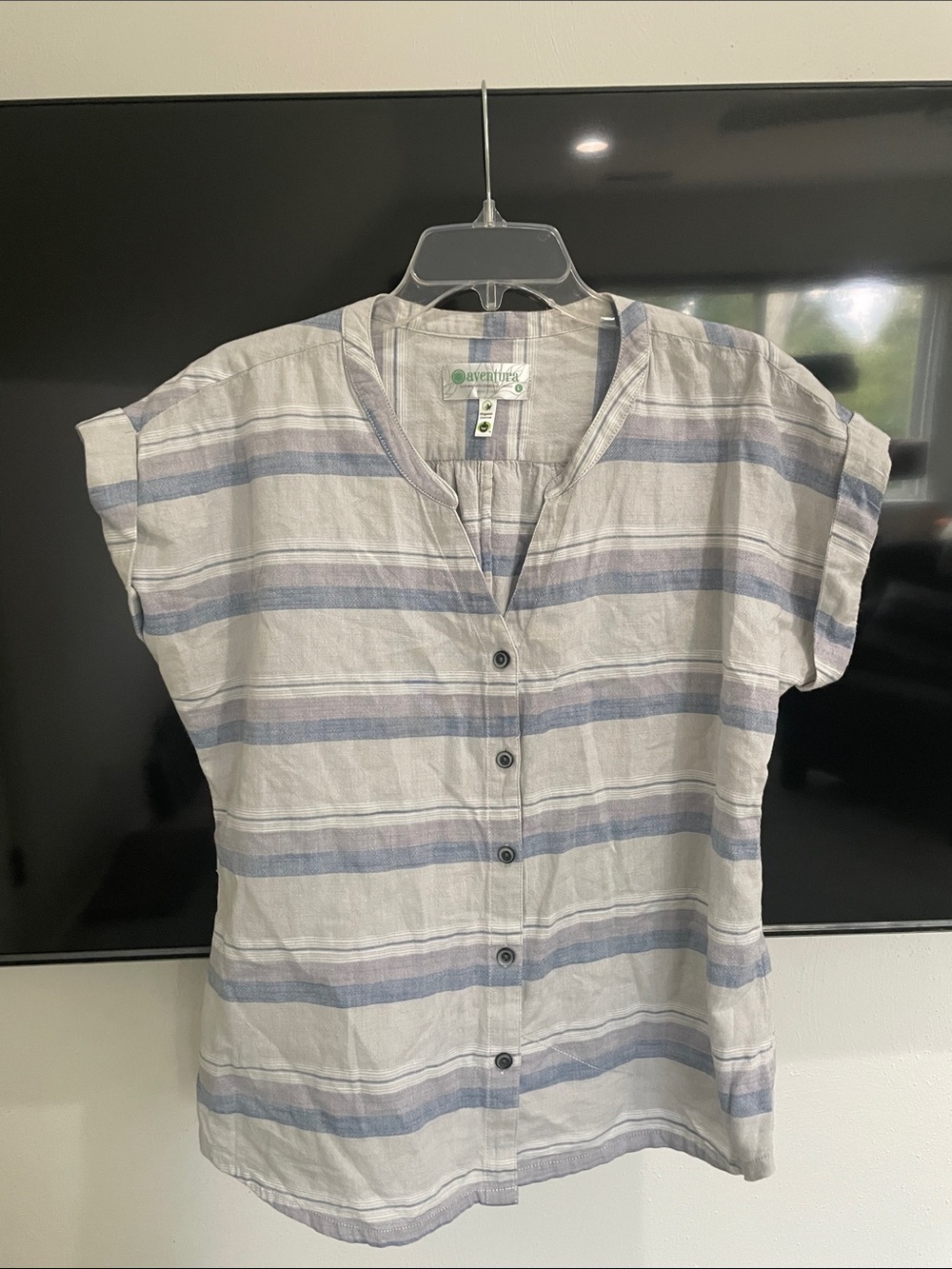 Aventura Blue stripe blouse shirt top Large L